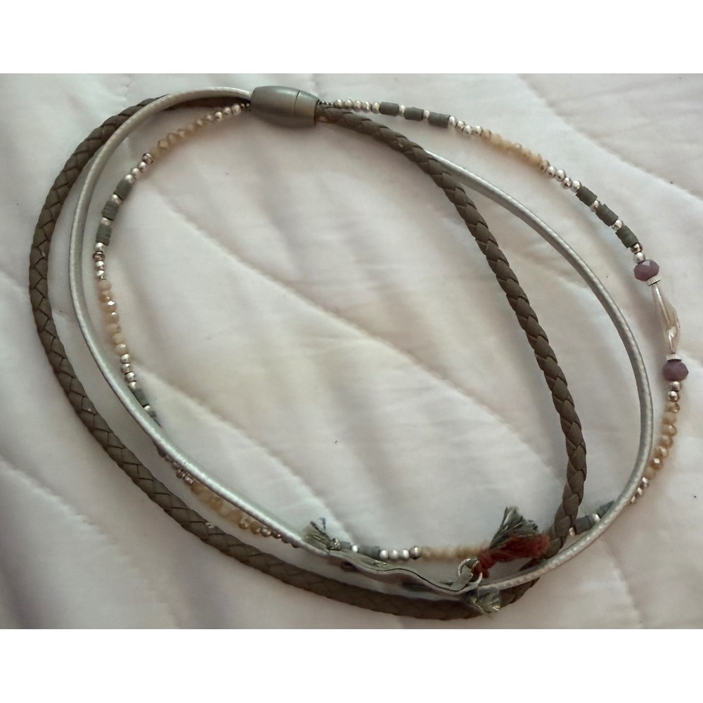 Boho Multi Strand Braided Leather Beaded Wrap Bracelet Necklace Magnetic Clasp